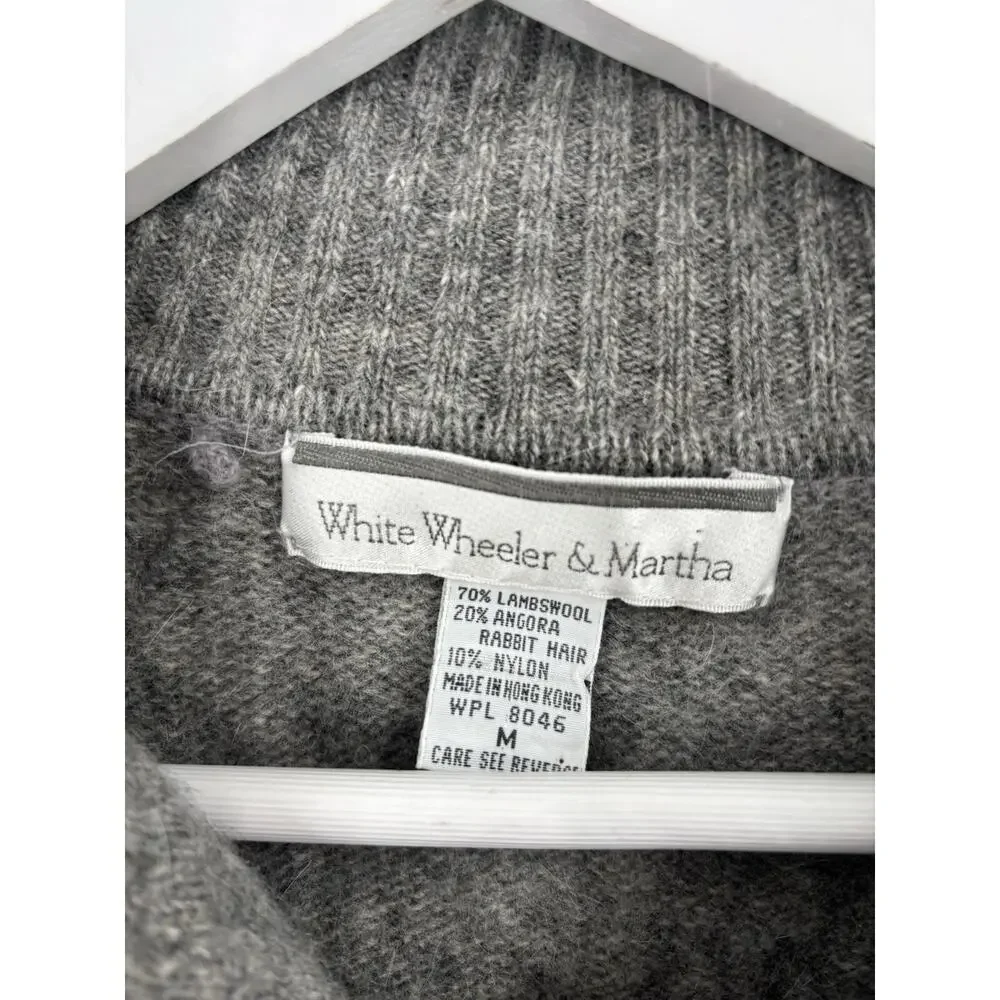 White Wheeler & Martha Sweater Womens Medium Gray Wool Rabbit Hair 1/4 Button